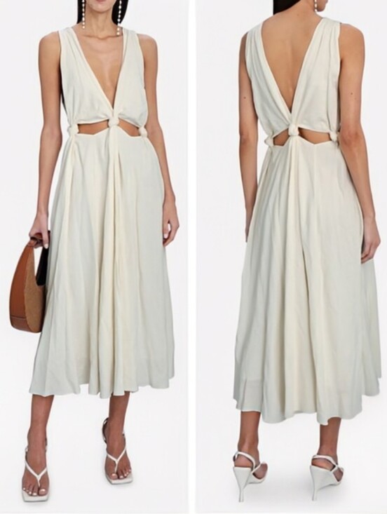 FARM Rio Dresses & Skirts - FARM Rio Ivory Off White Linen Knotted Cut Out V-Neck Sleeveless Midi Dress M